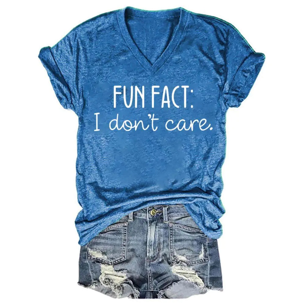 Barn & Bramble- Women's "Fun Fact: I Don't Care" V-neck Short Sleeve T-Shirt