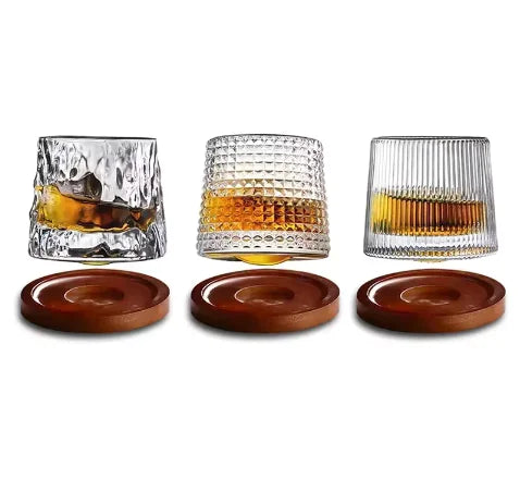 Rotating Whiskey Glass with Walnut Wooden Base