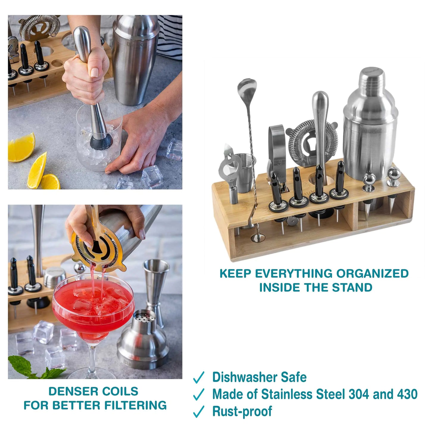 17 Piece-Stainless Steel Cocktail Shaker Set with Stand and Recipe Book