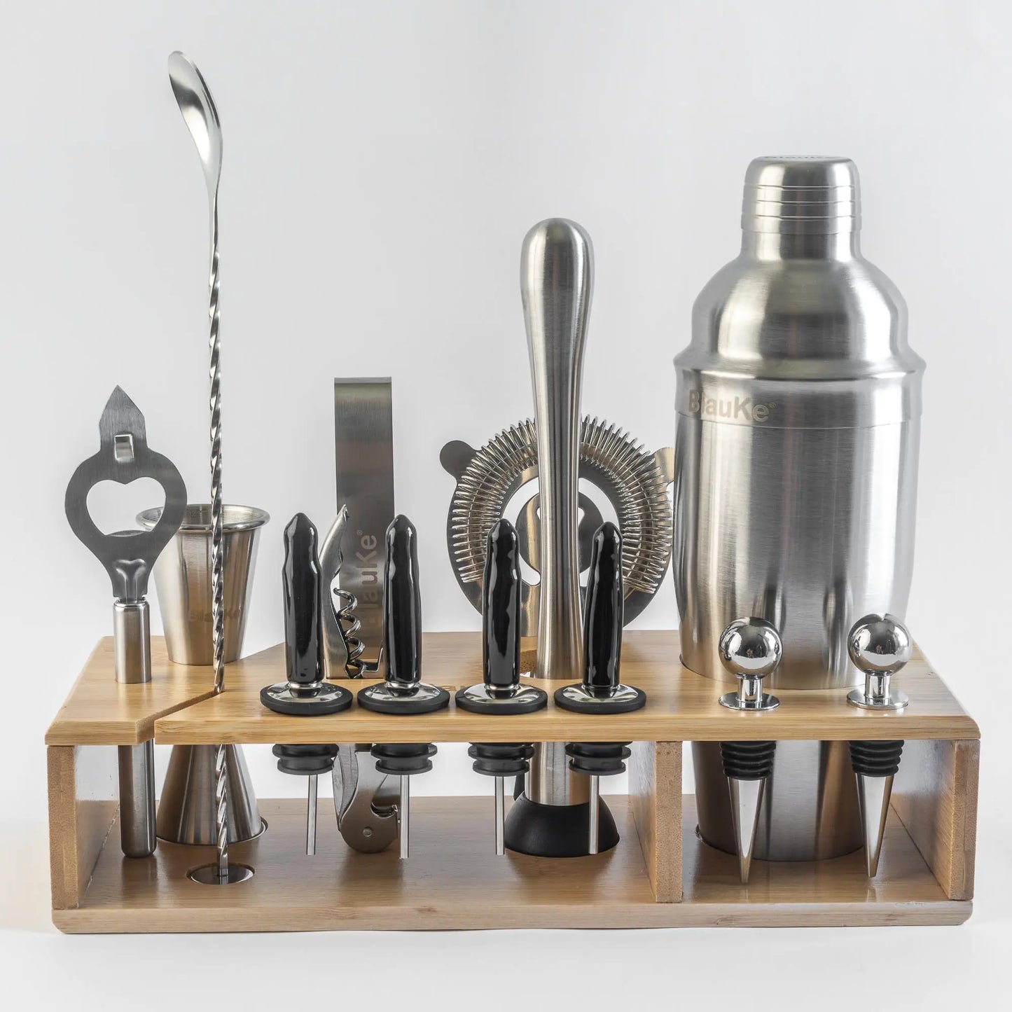 17 Piece-Stainless Steel Cocktail Shaker Set with Stand and Recipe Book