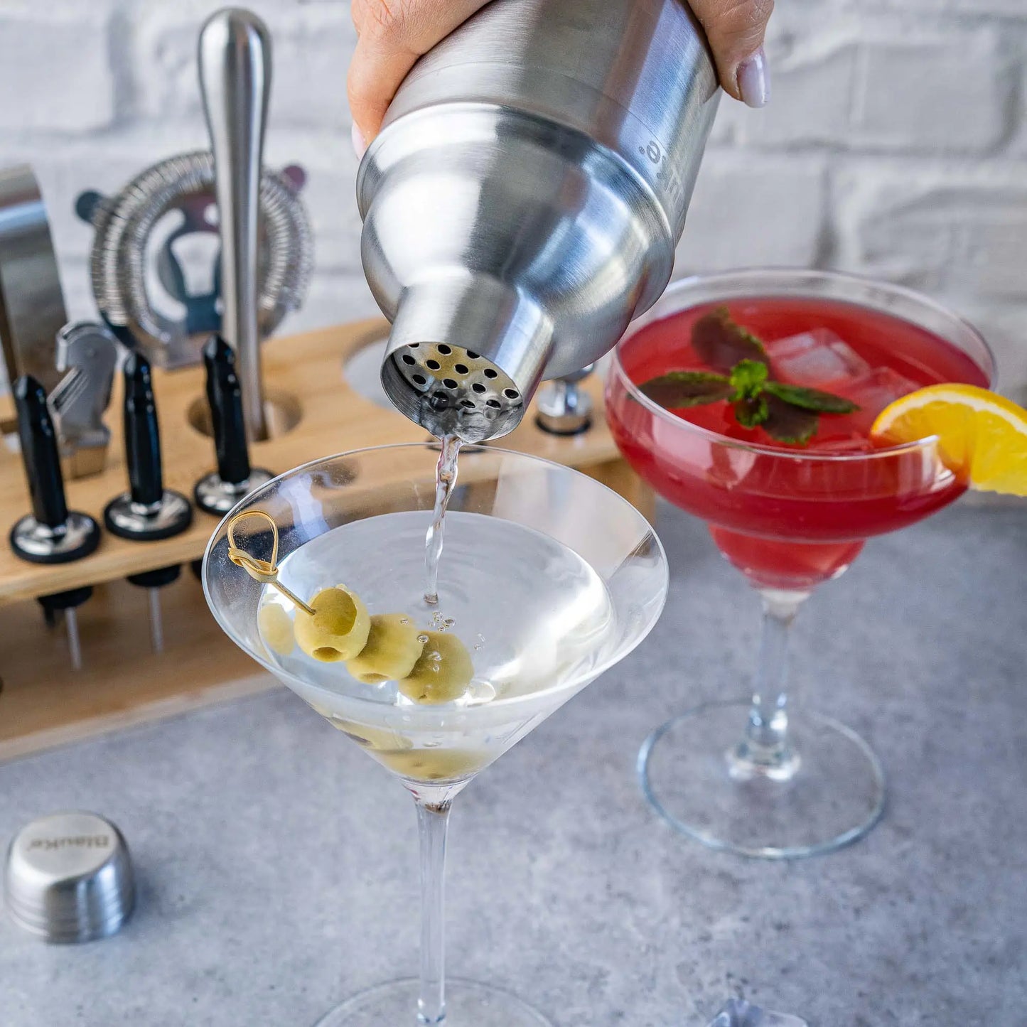 17 Piece-Stainless Steel Cocktail Shaker Set with Stand and Recipe Book