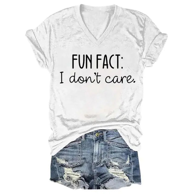 Barn & Bramble- Women's "Fun Fact: I Don't Care" V-neck Short Sleeve T-Shirt