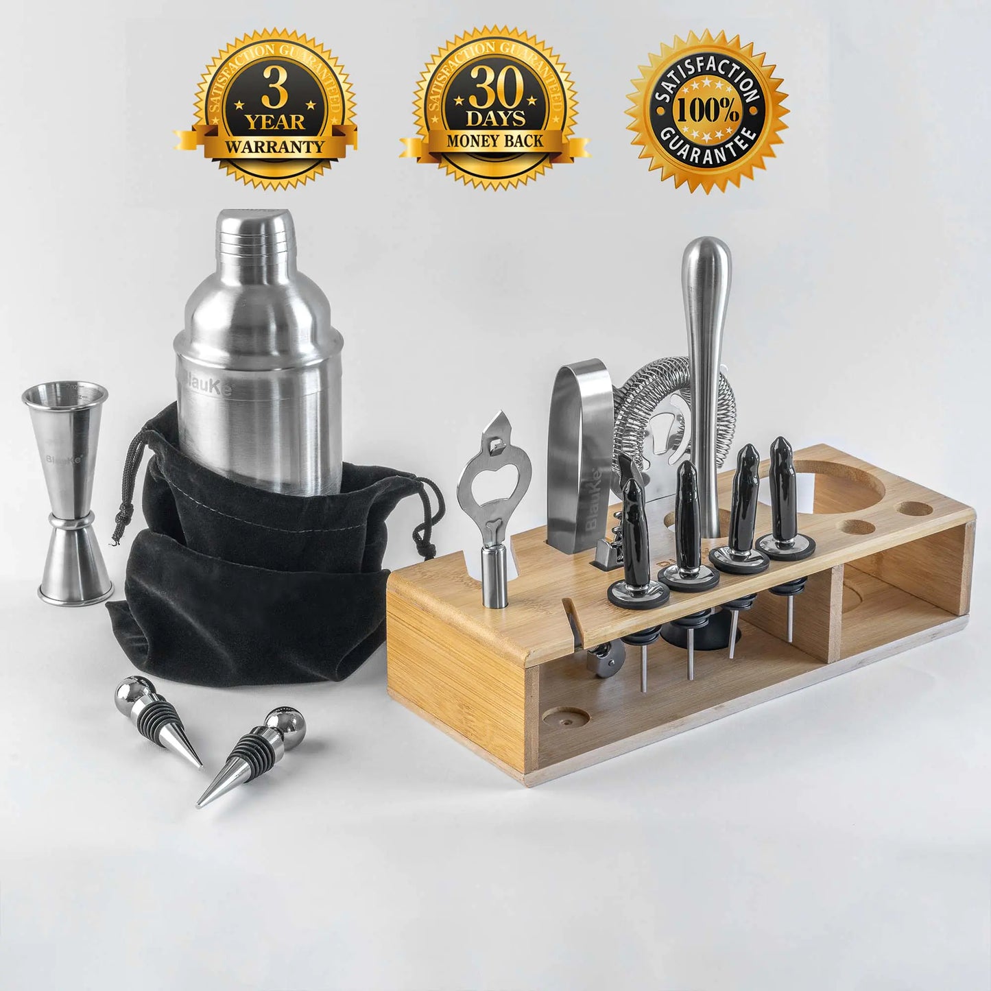 17 Piece-Stainless Steel Cocktail Shaker Set with Stand and Recipe Book