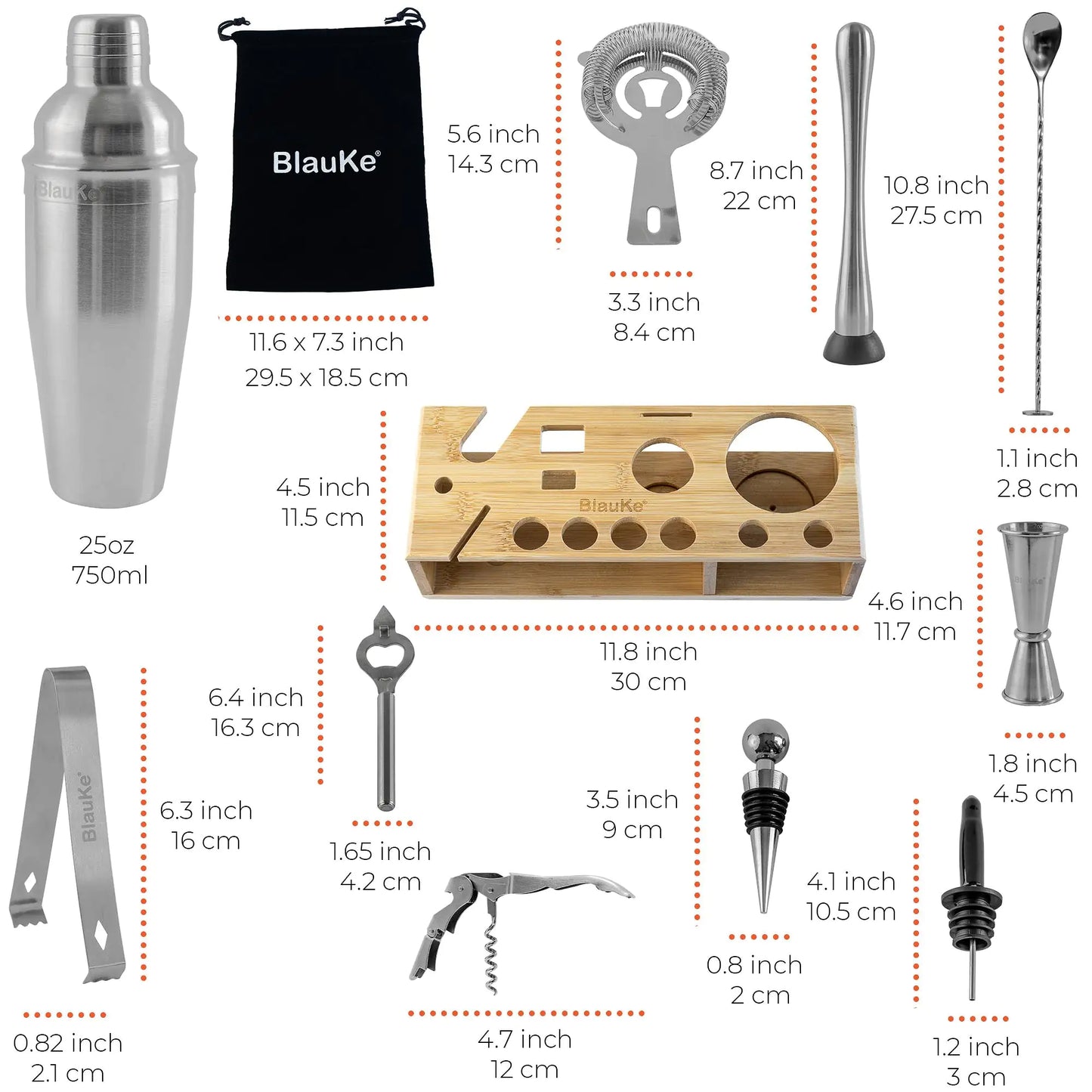 17 Piece-Stainless Steel Cocktail Shaker Set with Stand and Recipe Book