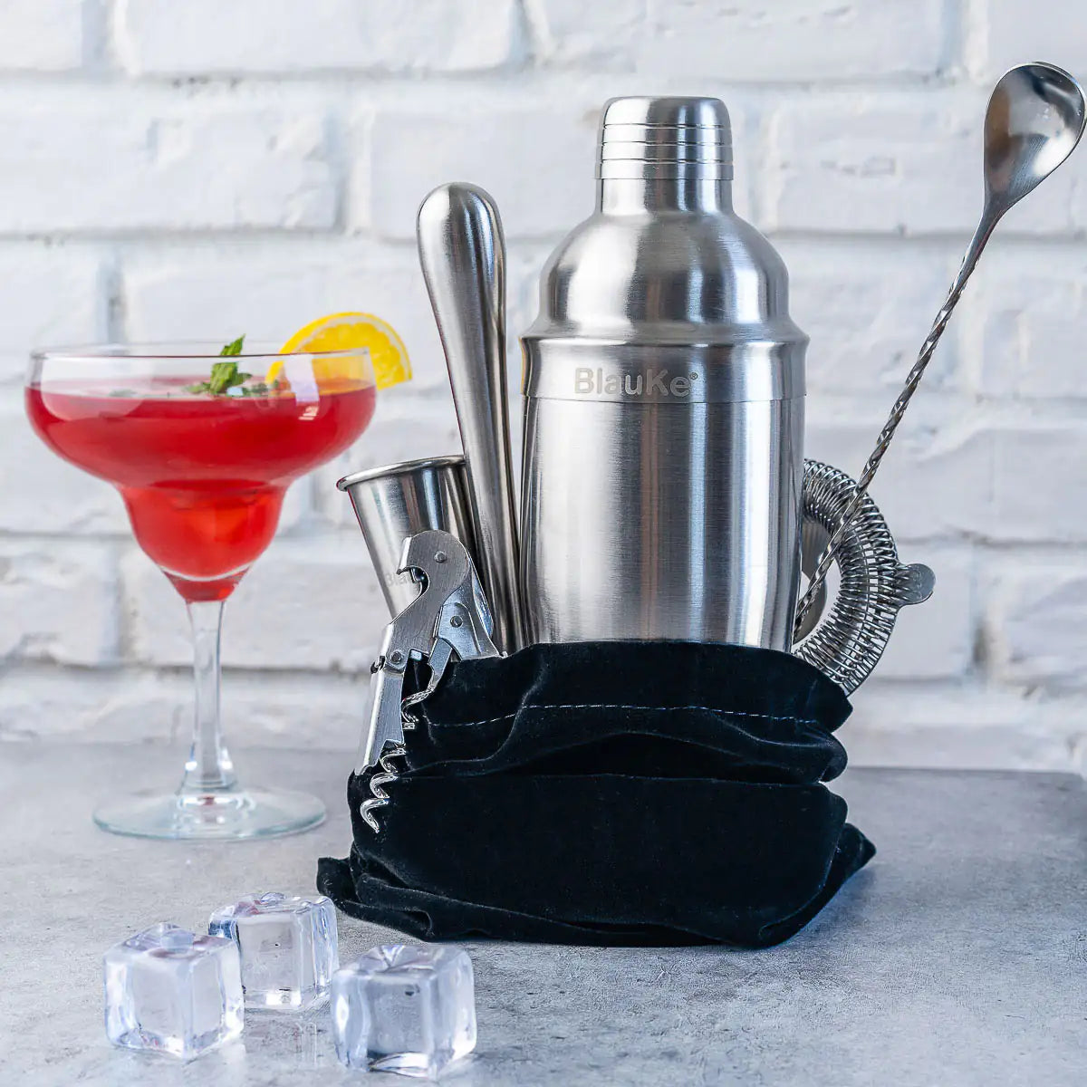 17 Piece-Stainless Steel Cocktail Shaker Set with Stand and Recipe Book